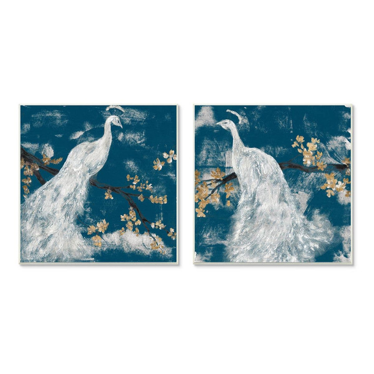 White Peacock Art Print Plaque Set