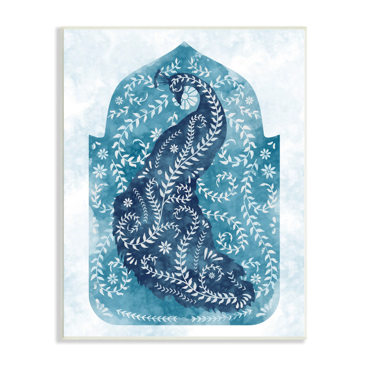 Arabesque Blue Peacock Art Print Plaque