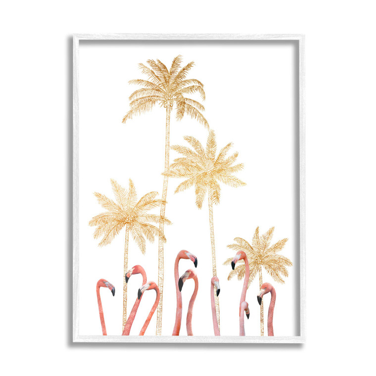 Flamingos & Golden Palm Trees Art Print Plaque