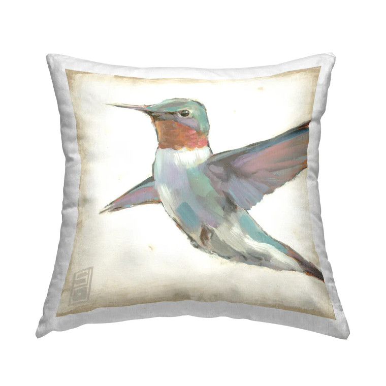 Flying Hummingbird Throw Pillow