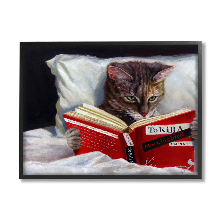 Cat Reading in Bed Framed Art Print