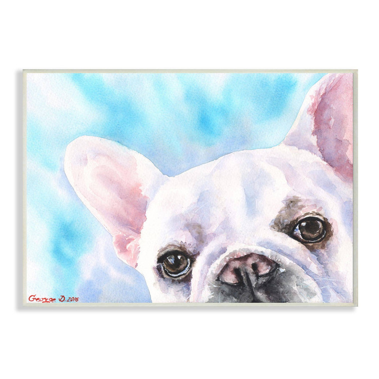 Peeking White French Bulldog Art Print Plaque 