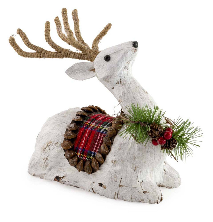 Whitewashed Deer Christmas Figurine - Sitting