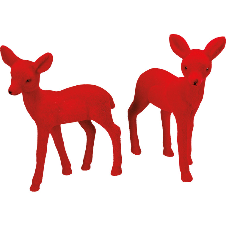 Vintage Red Flocked Deer Figurine Set