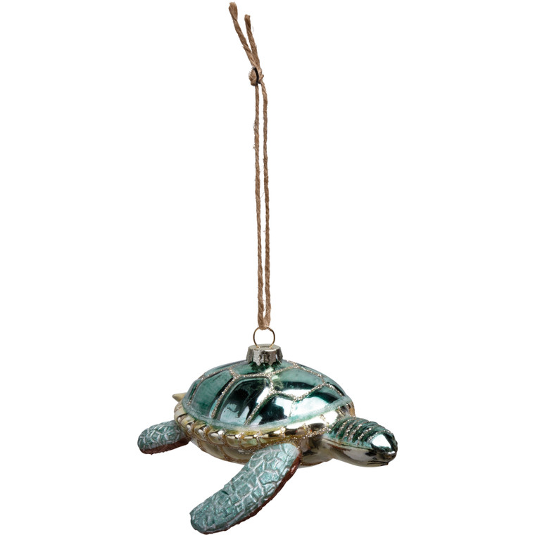 Glass Teal Sea Turtle Ornament 