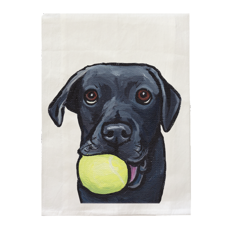 Black Lab Kitchen Towel - with Ball