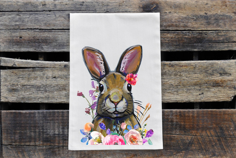 Spring Floral Brown Rabbit Kitchen Towel