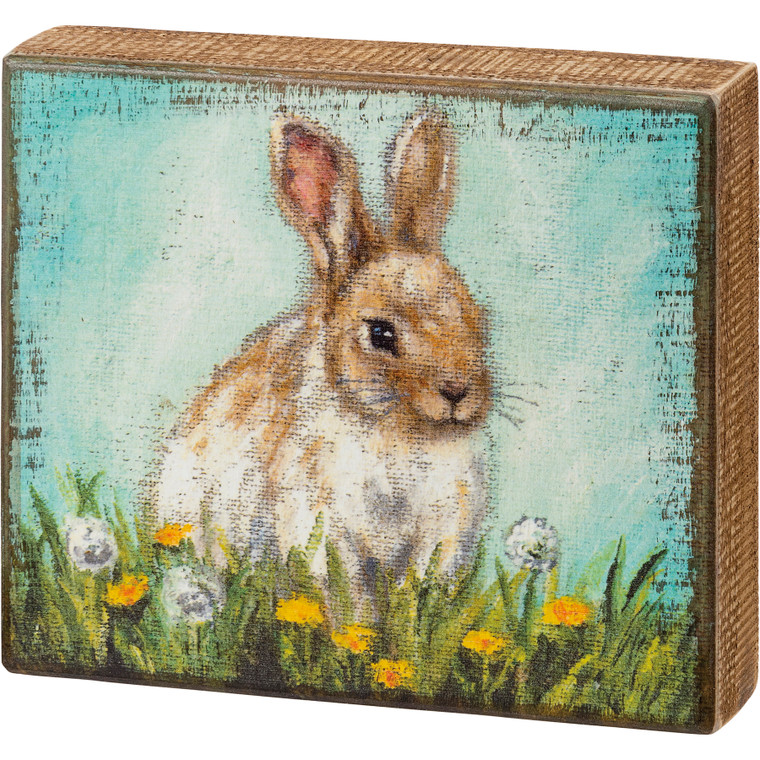 Rabbit in Field Wood Block Art