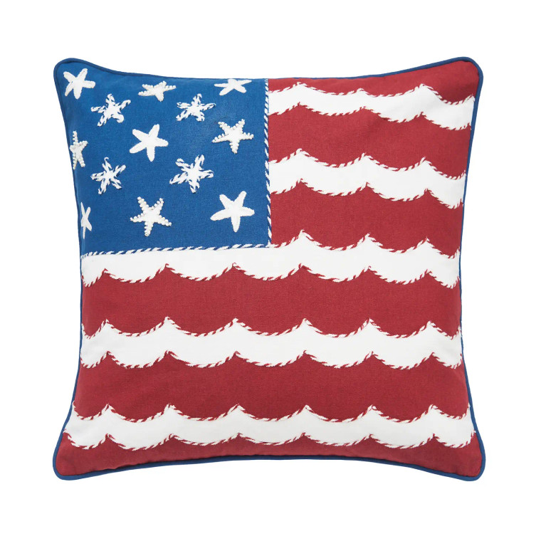 Patriotic Starfish & Stripes Throw Pillow