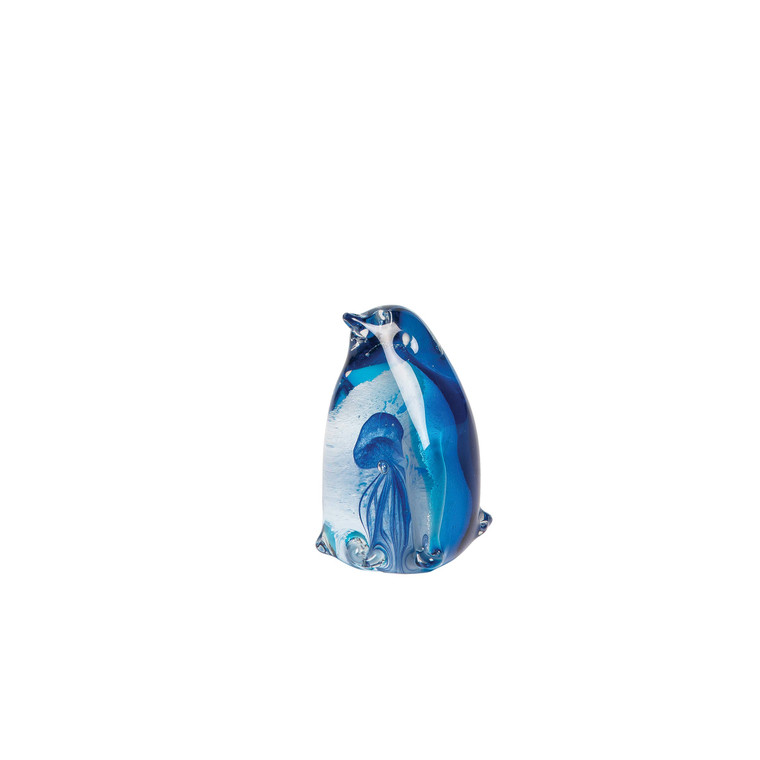 Blue Glass Penguin & Jellyfish Figurine