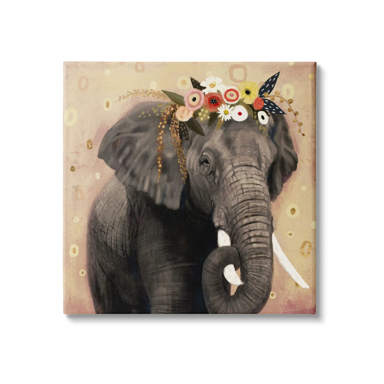 Rustic Floral Elephant Canvas Art Print