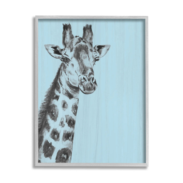 Giraffe on Blue Framed Wall Art