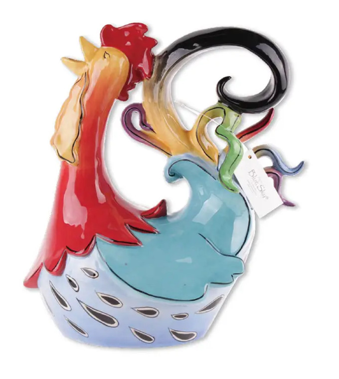 Red & Blue Rooster Teapot