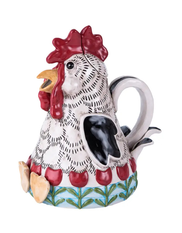 Rooster w/Tulips Teapot