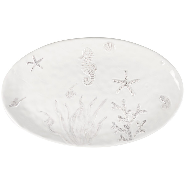 White Embossed Beach Serving Platter