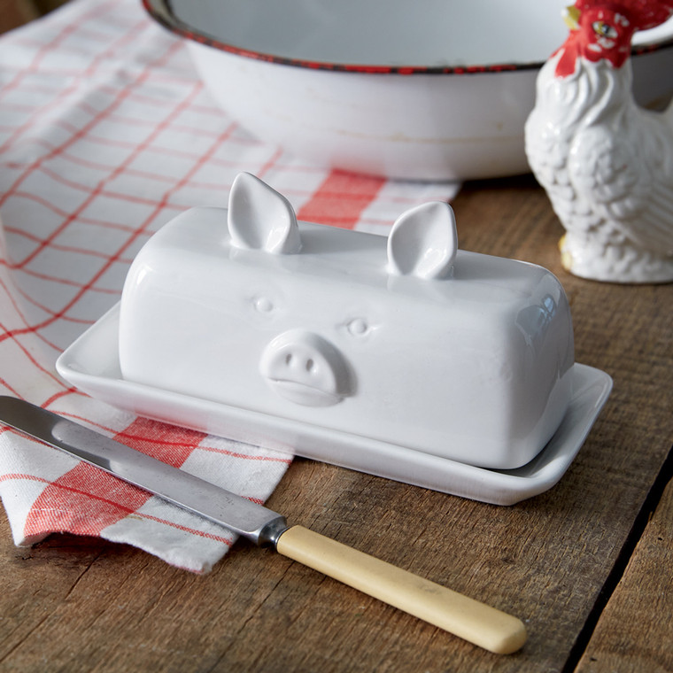 White Pig Butter Dish