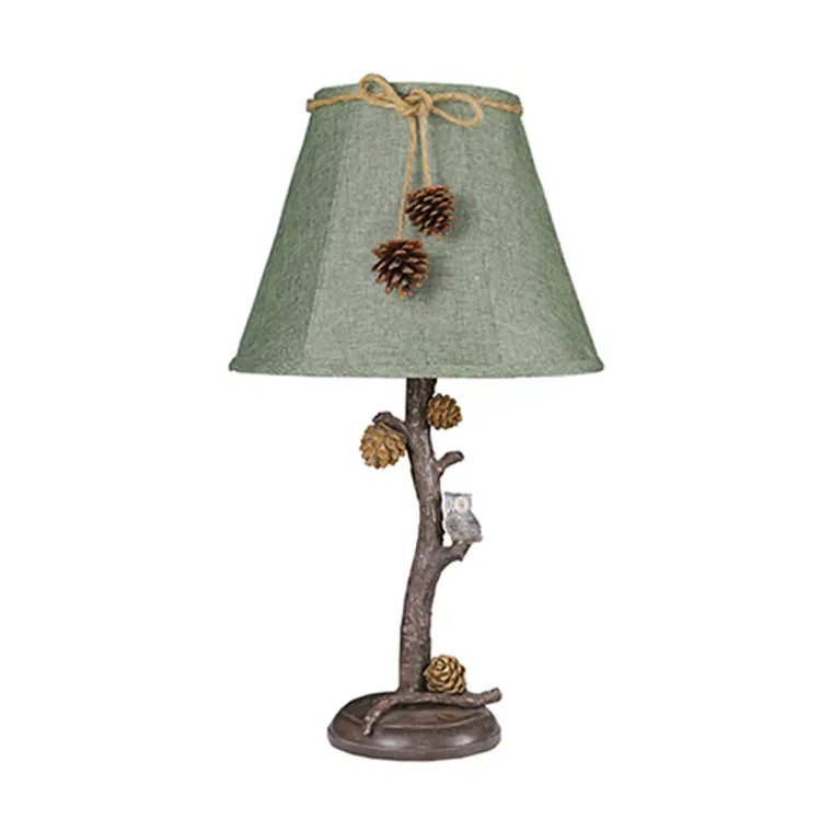 Owl on Pine Branch Table Lamp