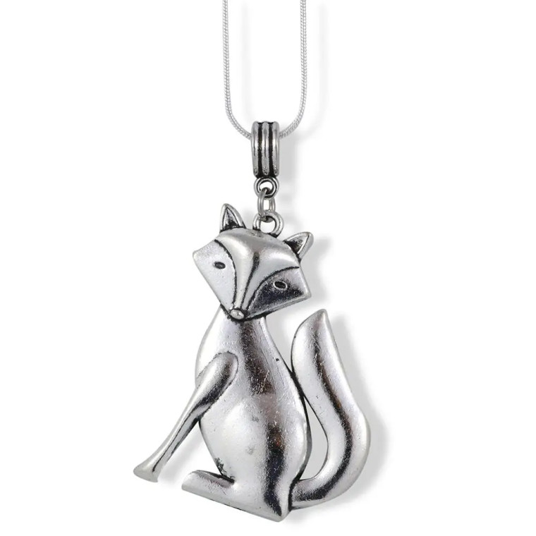 Silver Sitting Fox Necklace