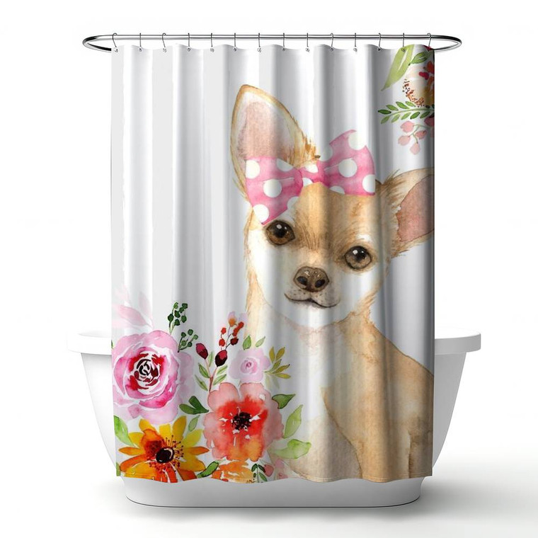 Floral Chihuahua Shower Curtain