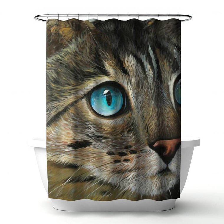 Blue-Eyed Tabby Cat Shower Curtain