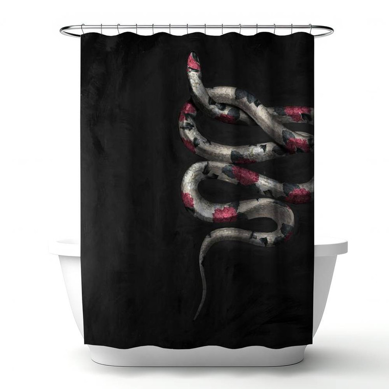 Floral Snake on Black Shower Curtain