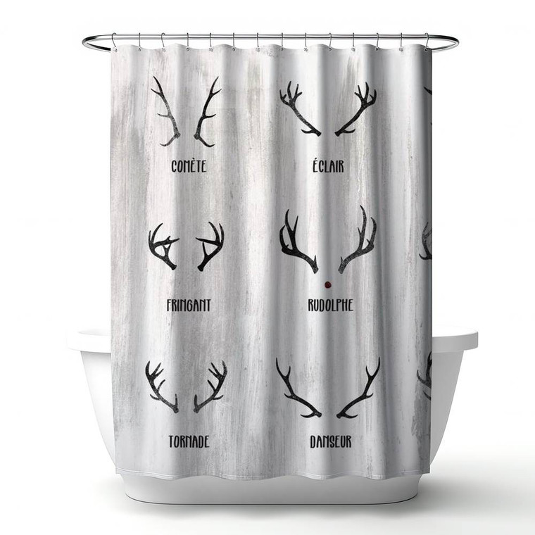 Santa's Reindeer Antler Shower Curtain - with French Names