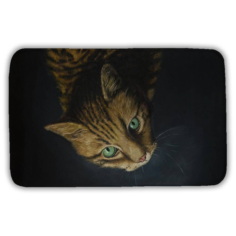 Bengal Cat on Black Bath Mat