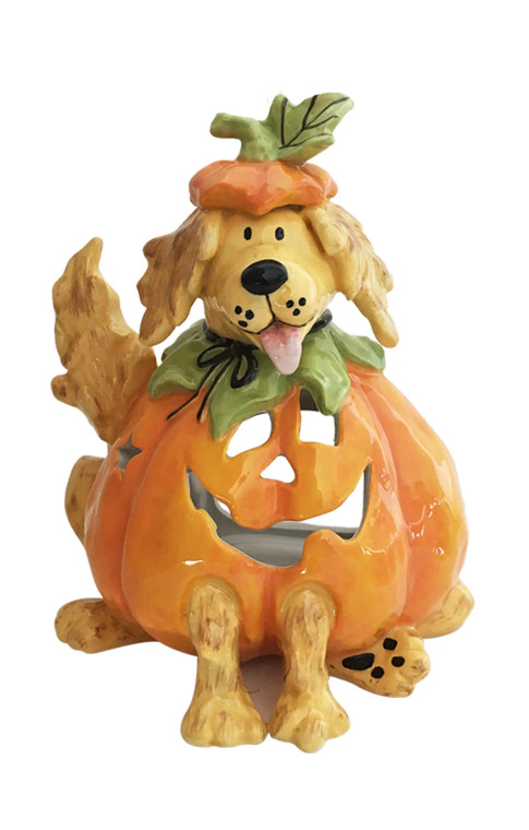 Dog In Pumpkin Costume - Candle Holder