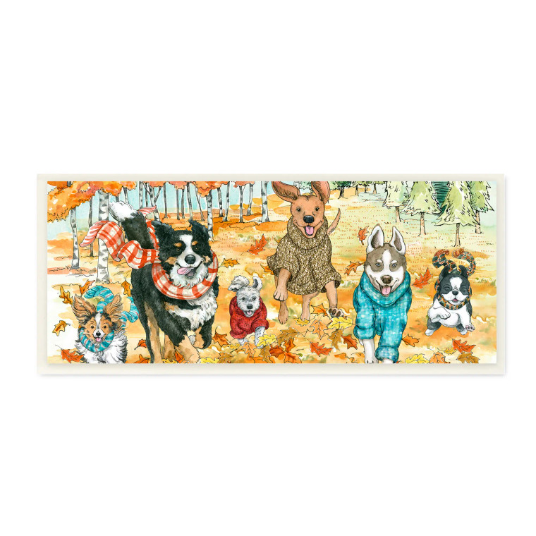 Dog's Playing in Fall Leaves - Dog Art Print Plaque