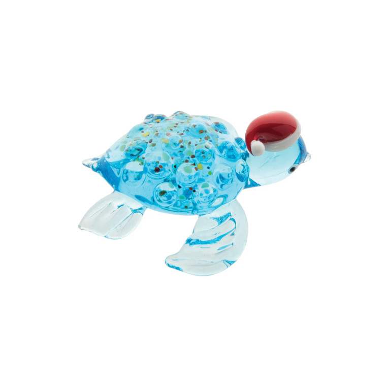 Glass Blue Santa Sea Turtle Figurine