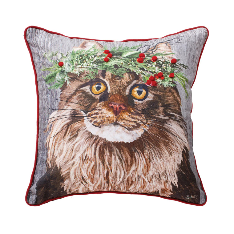 Brown Cat Christmas Throw Pillow