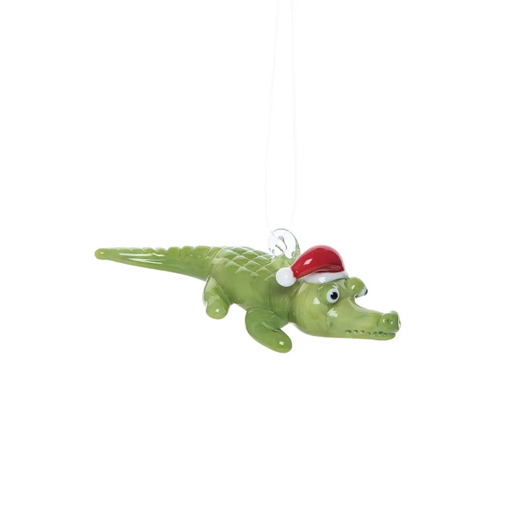 Glass Art Santa Alligator Christmas Ornament