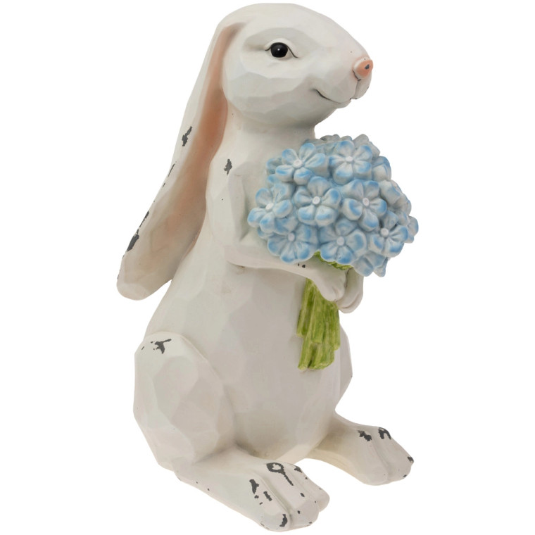 Blue Hydrangea Bunny Figurine