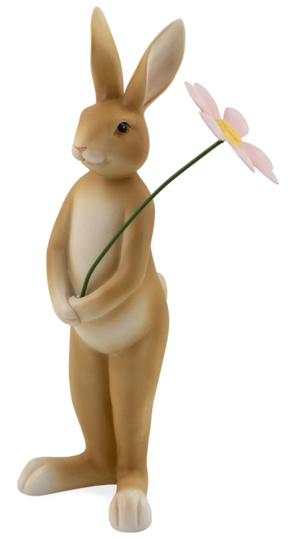 Pink Daisy Rabbit Garden Figurine - Standing