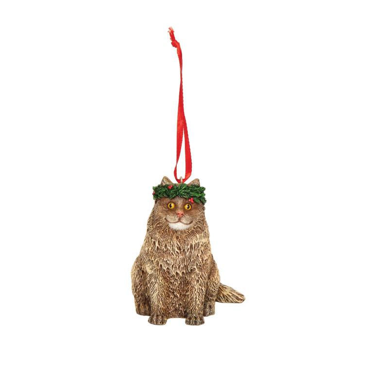 Brown Cat Wreath Christmas Ornament