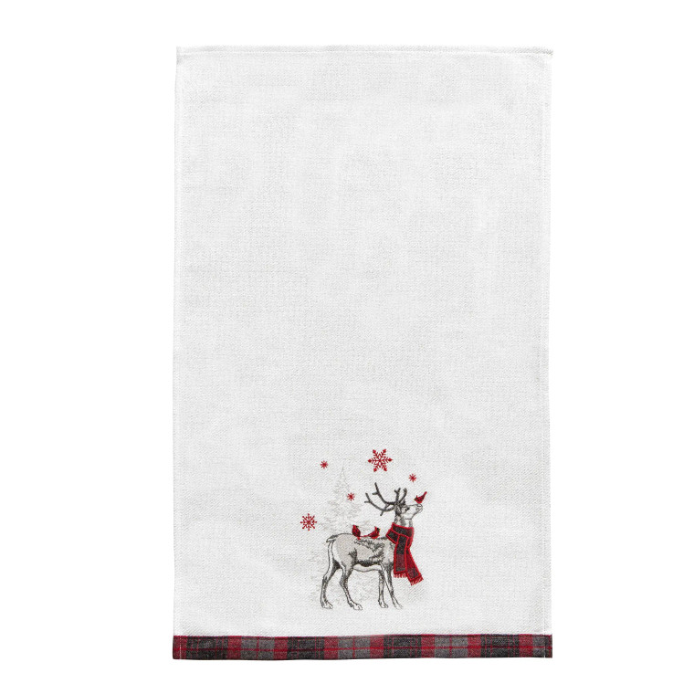 Winter Reindeer & Cardinals Kitchen Towel