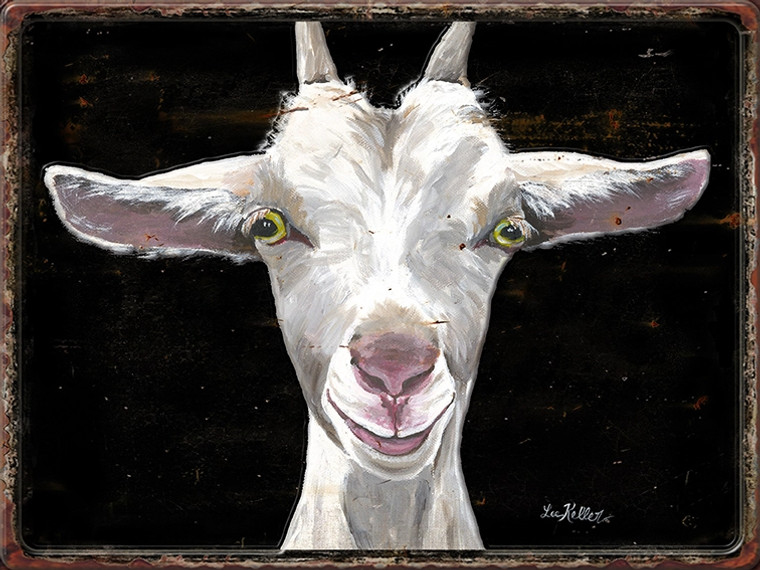 White Goat on Black Metal Wall Art