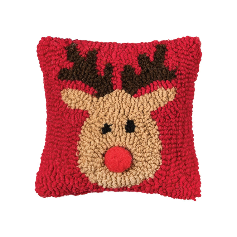 Red Rudolph Hooked Throw Pillow