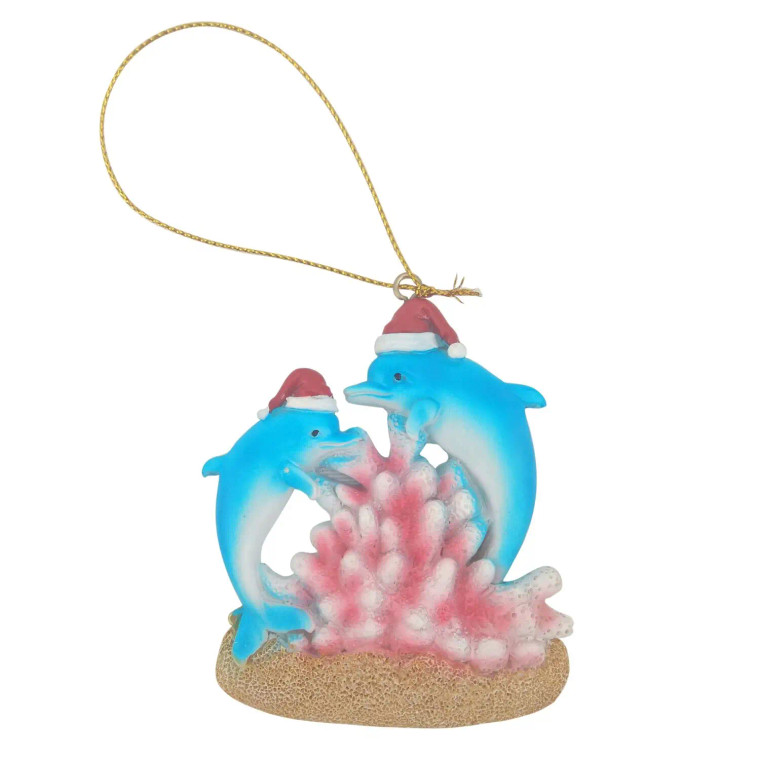 Red Coral Santa Dolphins Ornament