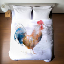 Watercolor Rooster Duvet Cover - Queen