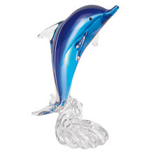 Art Glass Dolphin on Wave Sculpture