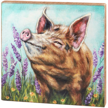 Pig & Lavender Wood Block Art