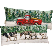 Winter Farm Animals & Red Truck - Throw Pillow