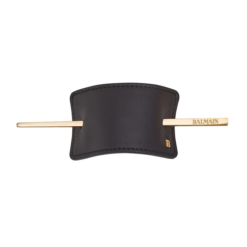 Balmain Luxury Hair Barrette Black Leather