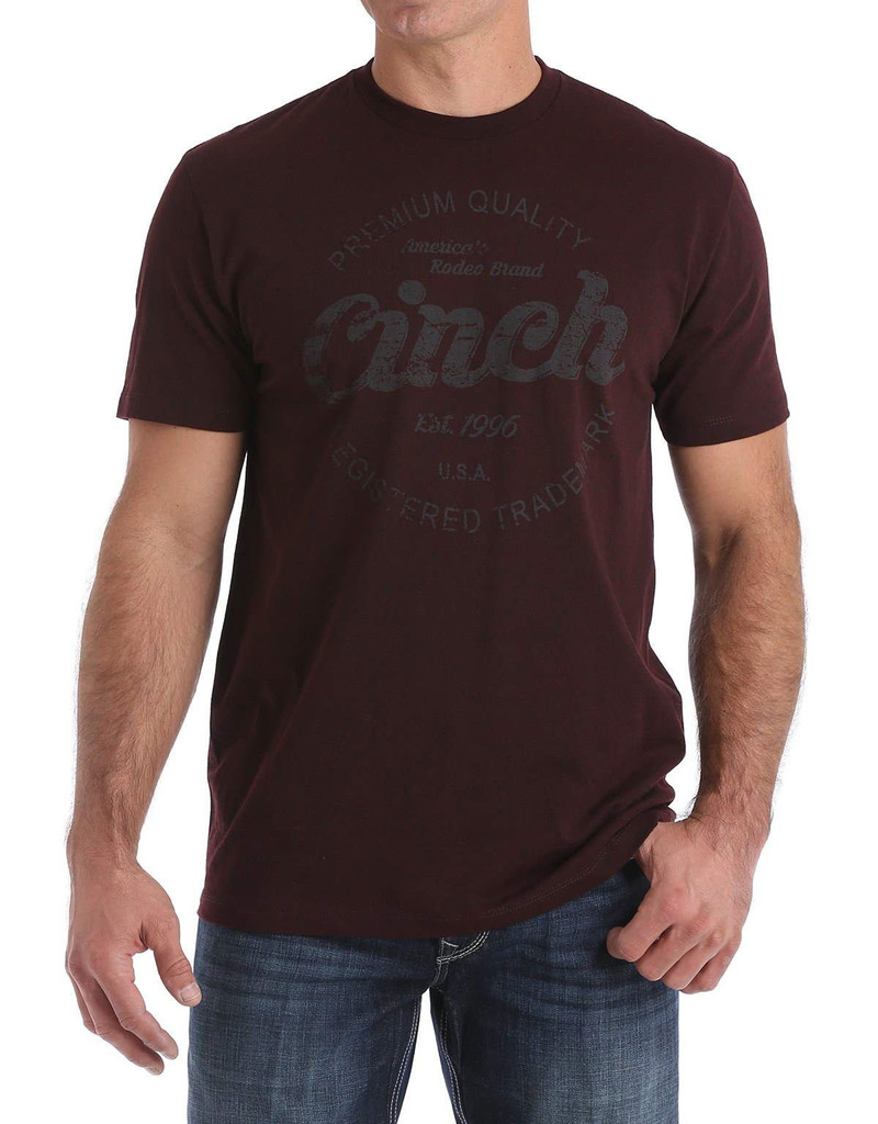 Cinch Men's Short Sleeve Heathered Logo Tee Shirt- Burgundy