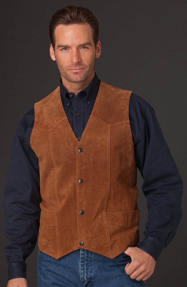 Cripple Creek Men's Leather Snap Vest - Cognac