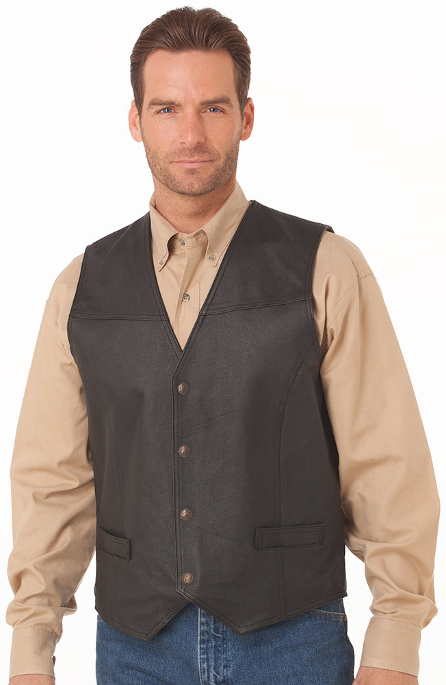 Cripple Creek Men's Leather Snap Vest - Black