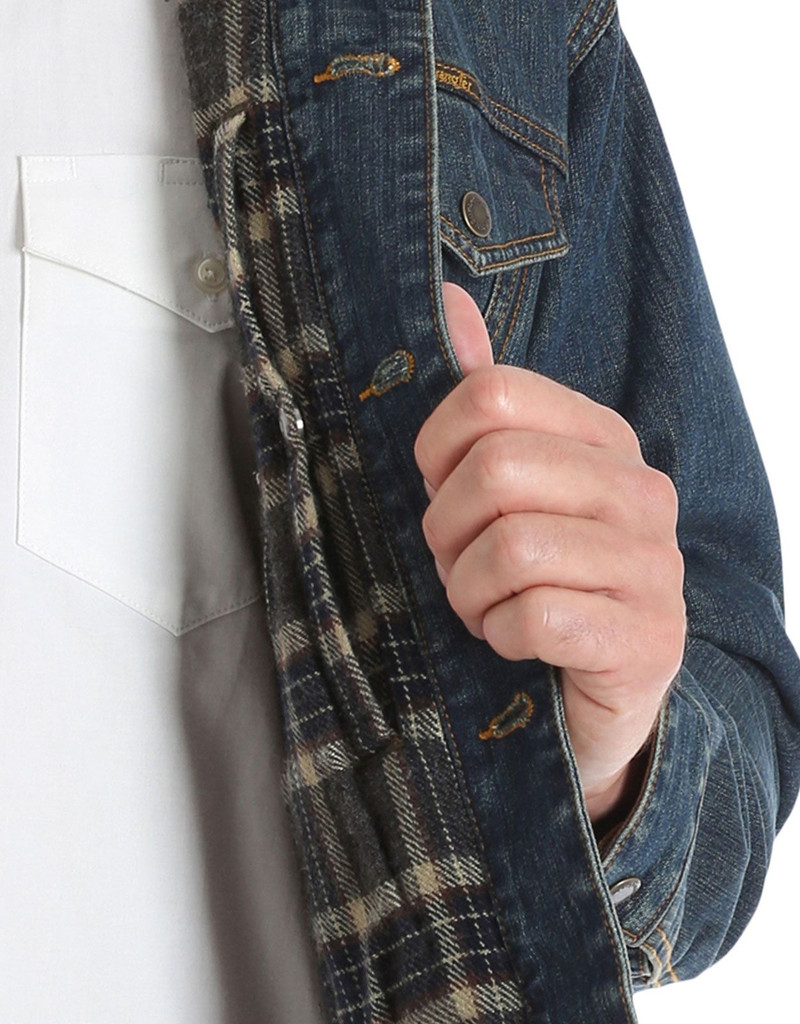 Wrangler Men's Concealed Carry Blanket Lined Denim Button Down Jacket - Denim/Charcoal