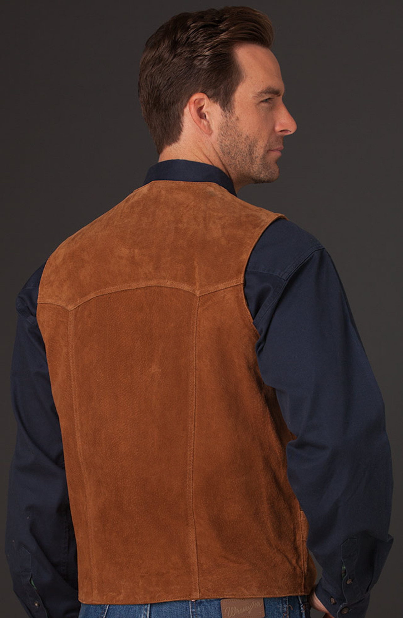 Cripple Creek Mens Basic Vest with Snap Front - Cognac