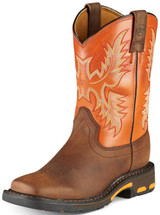 Ariat Kids' Workhog 8" Wide Square Toe Boots - Brown/Orange (Closeout)